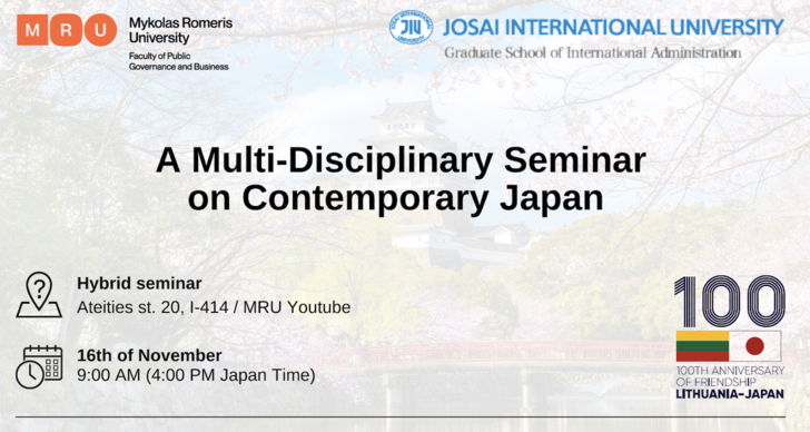 Mykolas Romeris University and Josai International University hold a Multi-Disciplinary Online Seminar on Contemporary Japan | ミコラスロメリス大学と城西国際大学は「現代日本に関する学際的セミナー」をオンライン開催します。