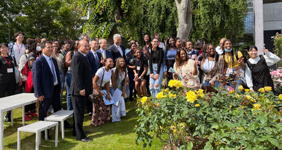 Spelman College students gather at the JIU Rose Garden