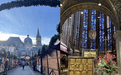 世界遺産であるアーヘン大聖堂（左）とその内部（右）