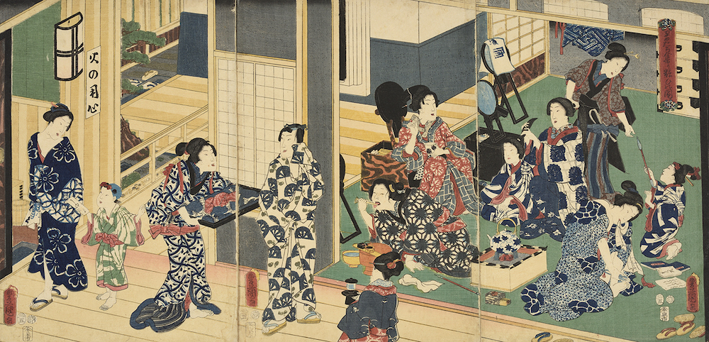 Utagawa Toyokuni III, Courtesans Applying Makeup